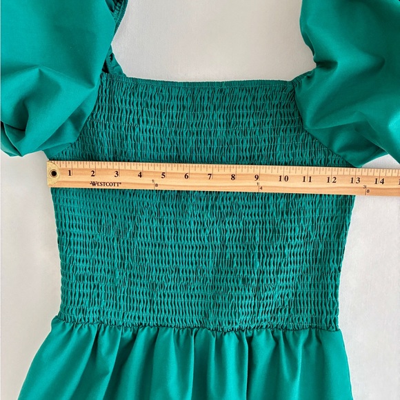PrettyGarden Dress M Green Smocked Puff Sleeve Tiered Boho Cottagecore Prairie - Picture 10 of 13
